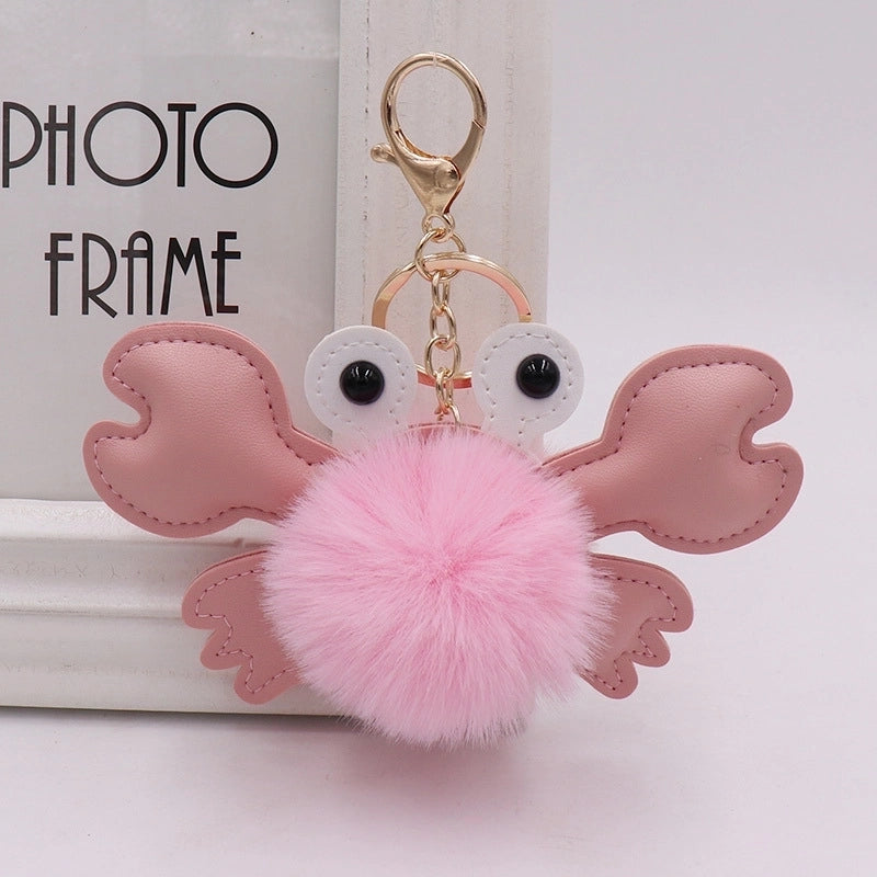 Beach Sweet Crab Pu Leather Imitate Rex Rabbit Fur Alloy Women’s Keychain