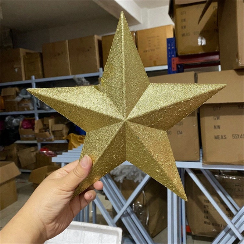 Christmas Stars Christmas Christmas Tree Decorations 23cm Golden Christmas Tree Pendant Five-pointed Star With Gold Powder2
