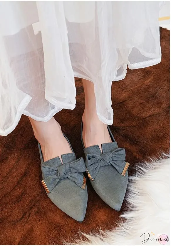 Bowknot Pointed Loafers Flat Slip-on