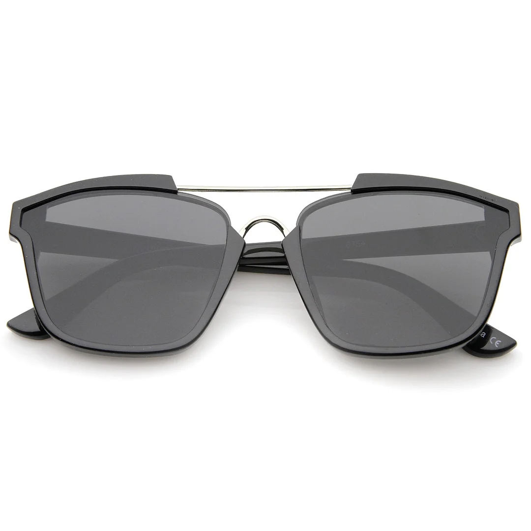 Modern Semi-Rimless Horn Rimmed Crossbar Flat Lens Square glasses 58mm