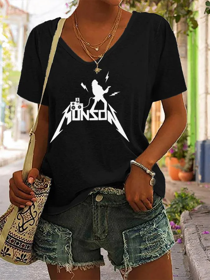 Women's Eddie Munson Guitar Scene Print Casual T-Shirt