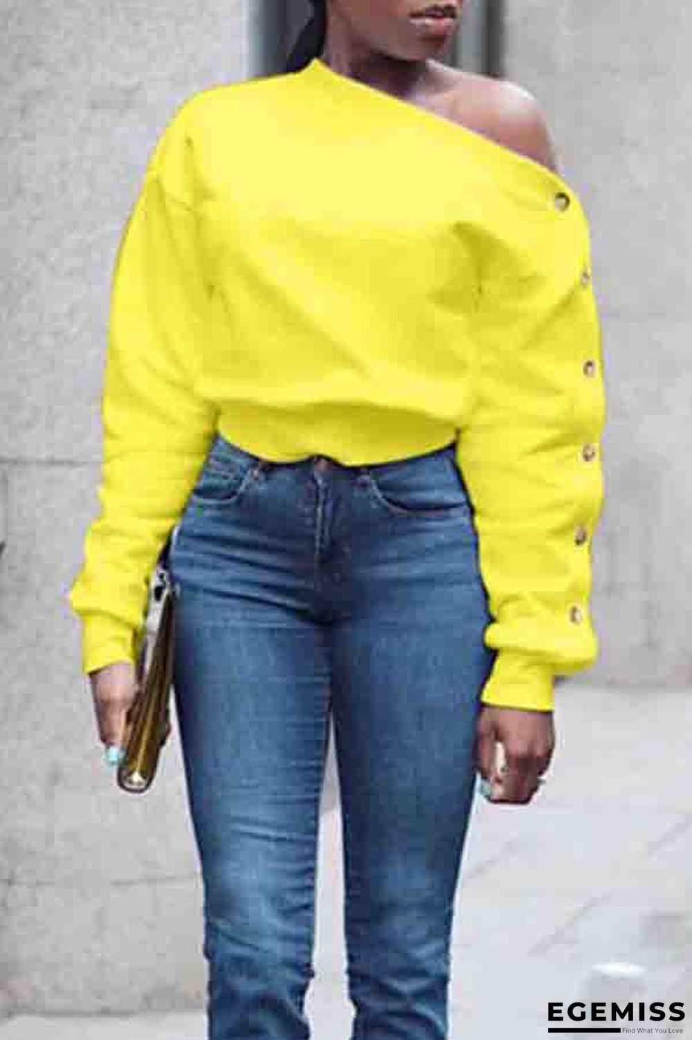 Yellow Trendy Long Sleeves Sweats | EGEMISS