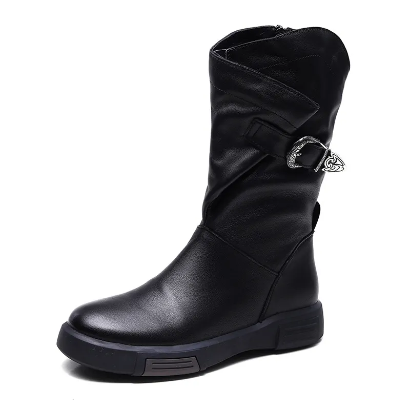 Yyvonne Martin Boots Flat Bottom Middle Knight Boots New Vintage V-Port Side Zipper Slim Single Boots