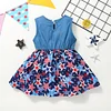 Baby Girl Denim Independence Day Stitching Star Striped Sleeveless Dress