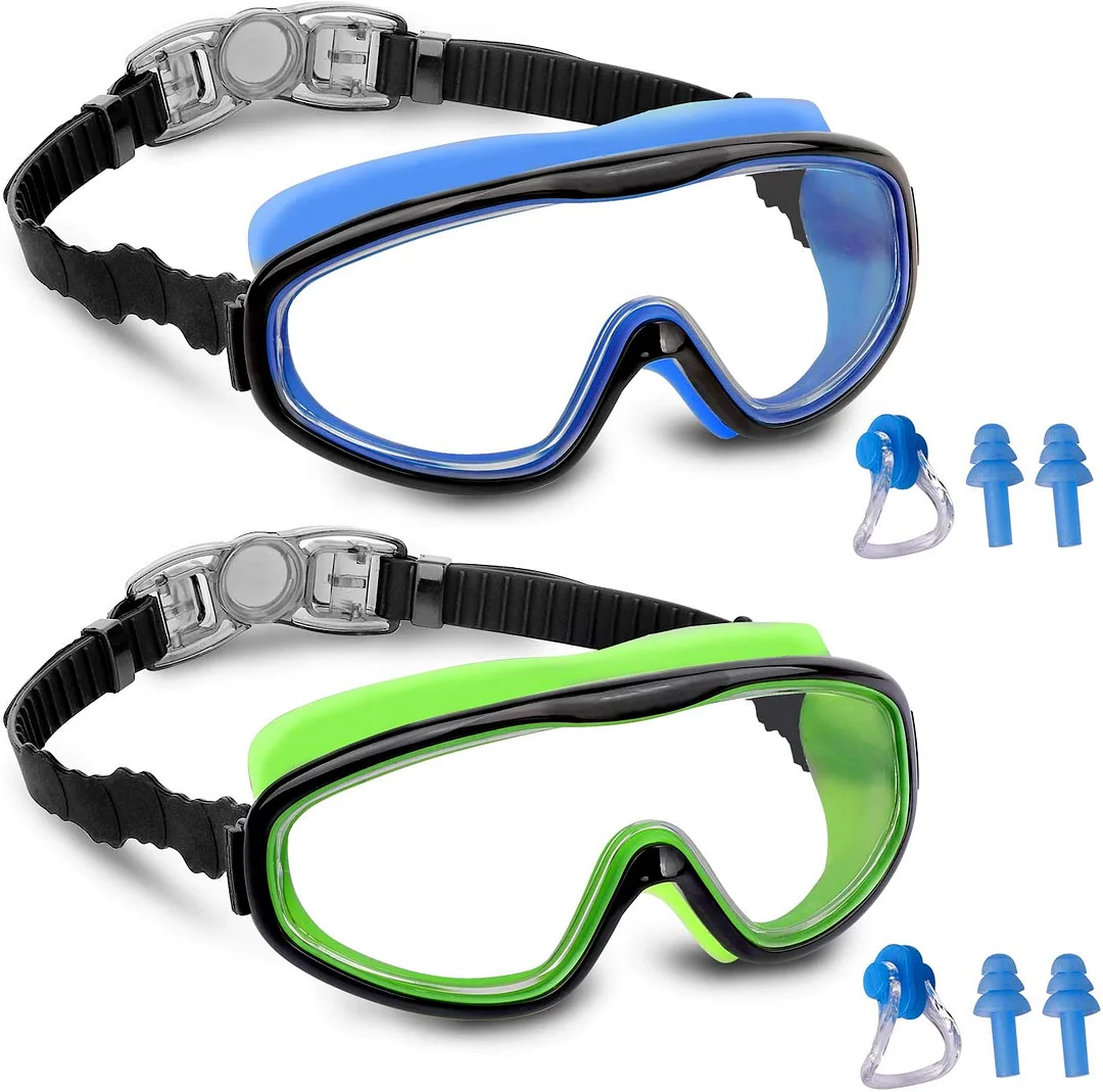 Kids Swim Goggles Pack of 2 Wide Vision Swimming Goggles No Leaking Anti-Fog UV Protection Crystal Clear Waterproof