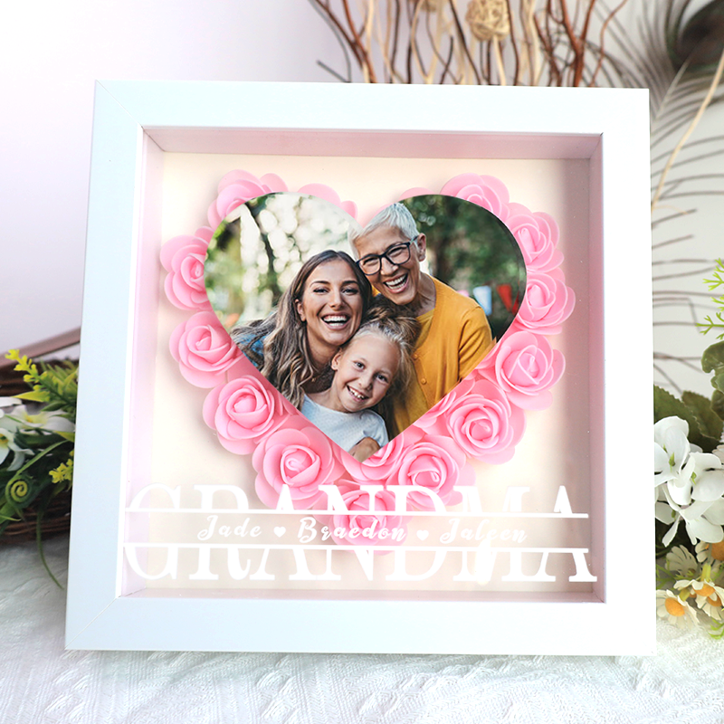 Mom Heart Photo Flower Pattern Shadow Box Gift