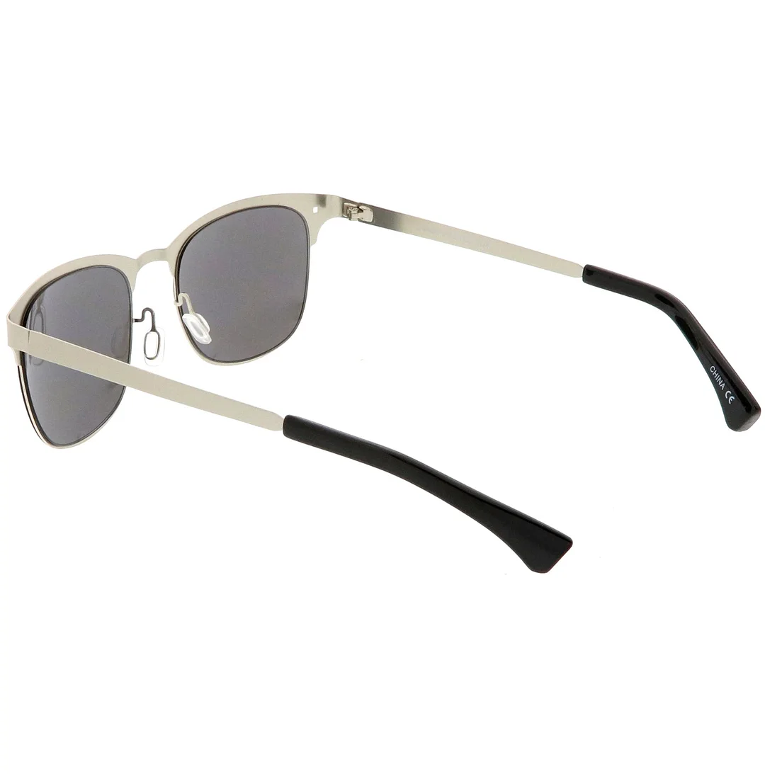 Sleek Metal Horn Rimmed glasses Semi Rimless Color Mirror Square Lens 48mm