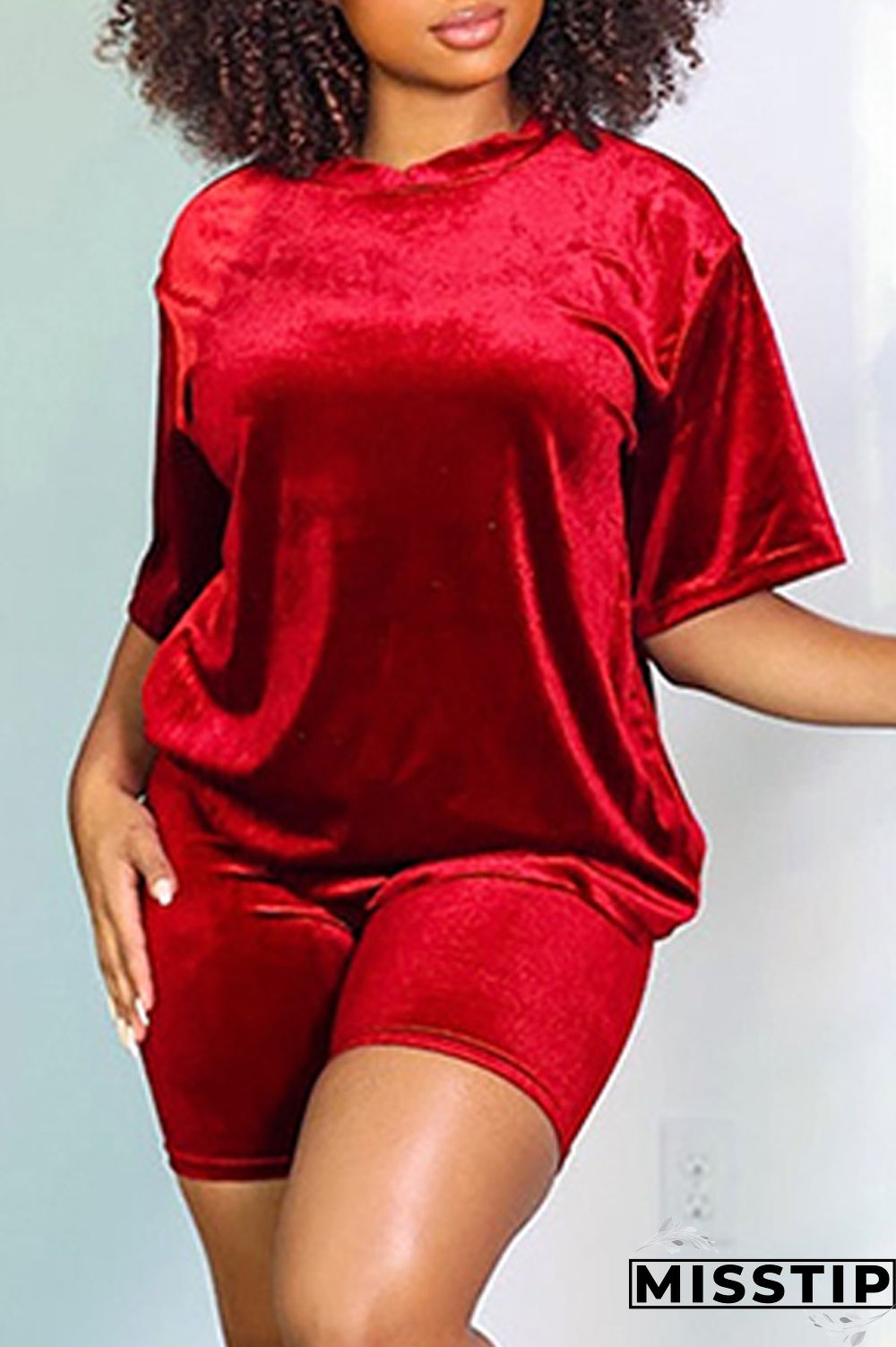 Black Casual Solid Basic O Neck Short Sleeve Two Pieces