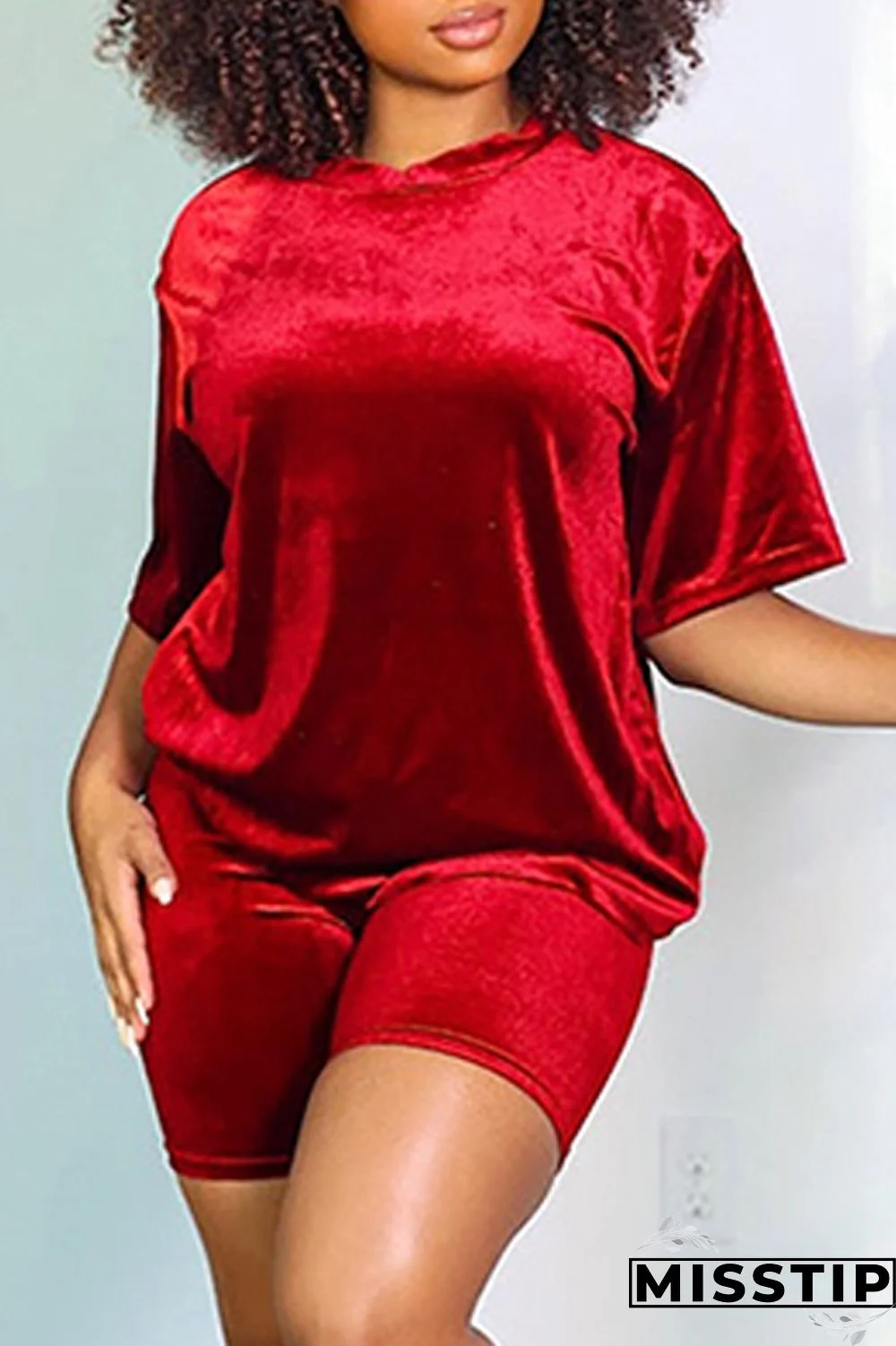 Black Casual Solid Basic O Neck Short Sleeve Two Pieces