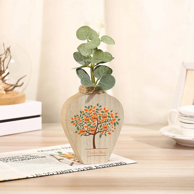 Petit Vase Créatif en Bois Arbre 6 Prénoms Personnalisés avec Texte Décoration de la Maison (sans plantes) Jessemade FR