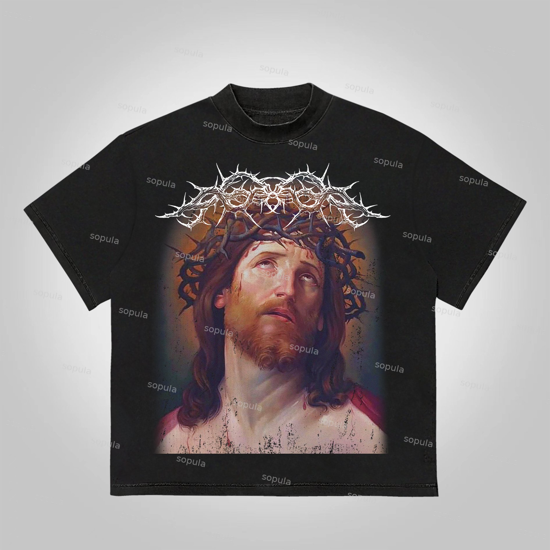 Sopula Vintage Jesus Portrait Graphic Bible Print Cotton T-Shirt