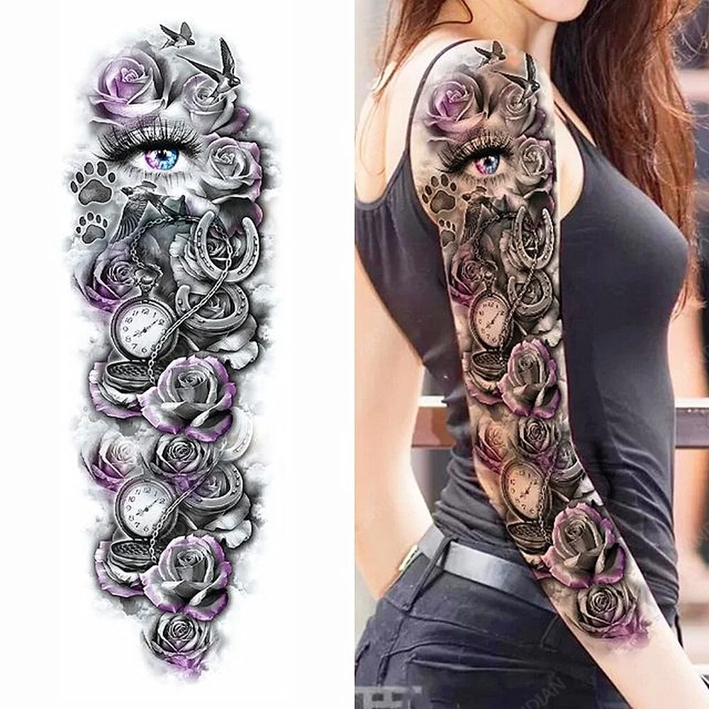 Sdrawing Arm Temporary Tattoo Lady Gun Eye Flower Tiger Lion Skull Eagle Women Body Leg Waterproof Sticker Cool Man Totem Sleeve