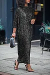 Women's Glittery Sequin Long Sleeve Maxi Dress
