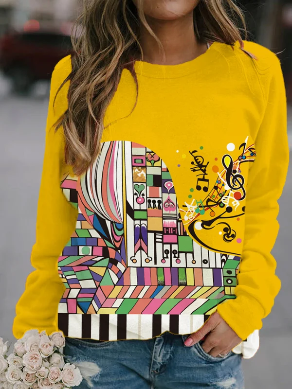 Abstract Piano Art Round Neck Sweatshirt