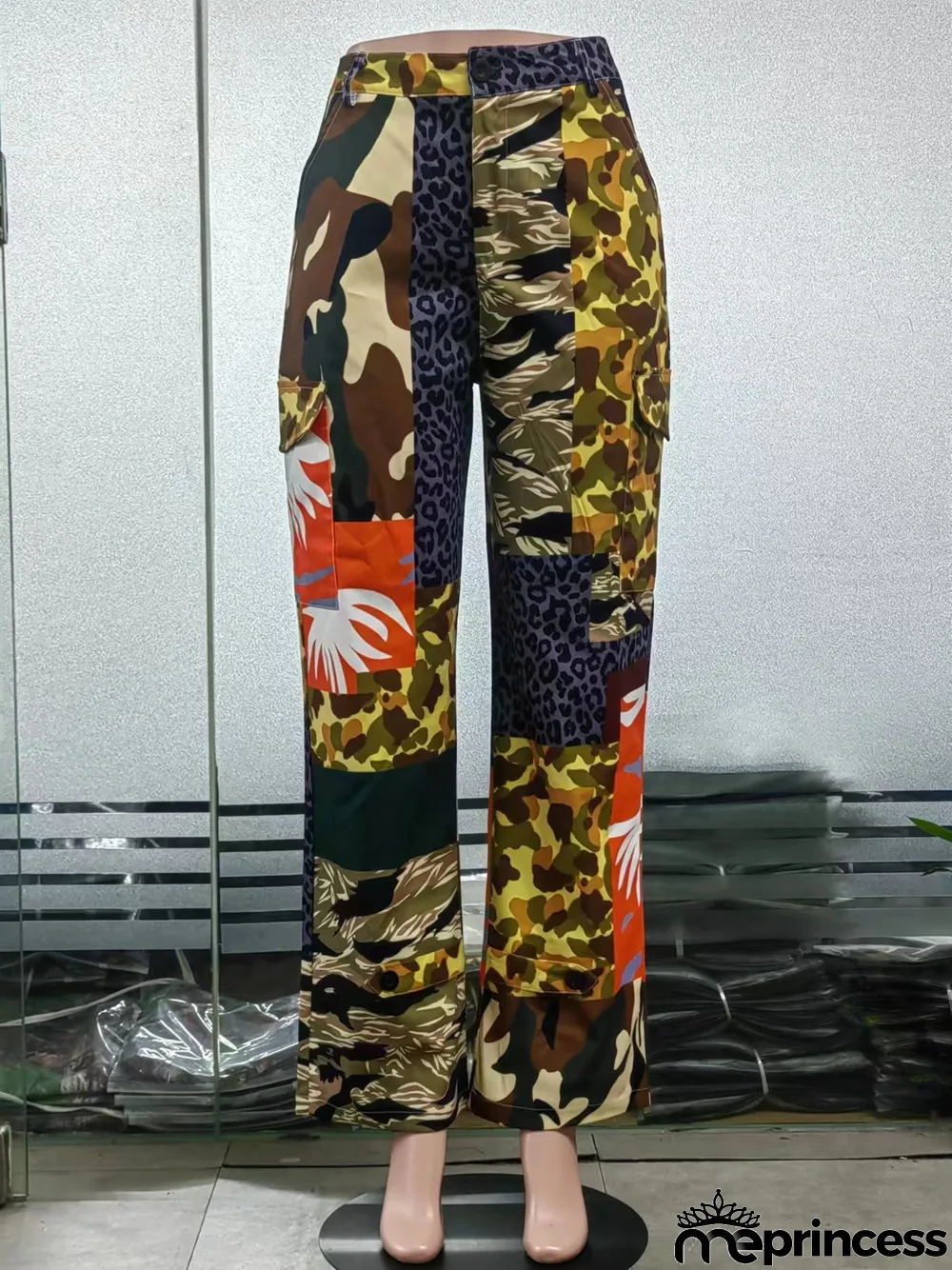 Plus Size Fashion Printed High Waist Camouflage Trousers