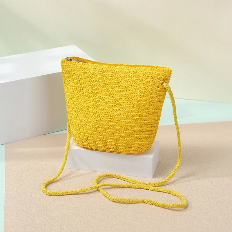 Women’s Straw Solid Color Beach Weave Square Zipper Flip Cover Straw Bag
