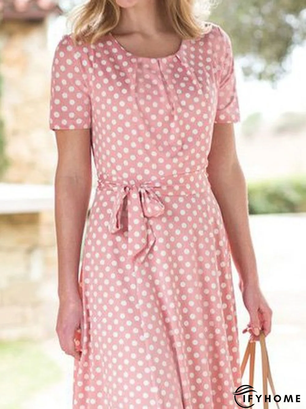 Polka Dots Short Sleeve Knit Dress | IFYHOME