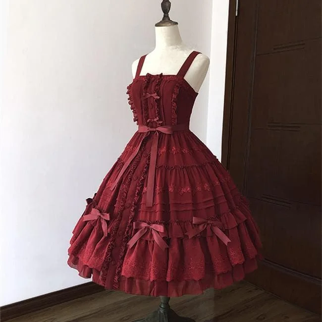 Red/Pink Vintage Falbala Bow Lolita Suspender Dress SP14089