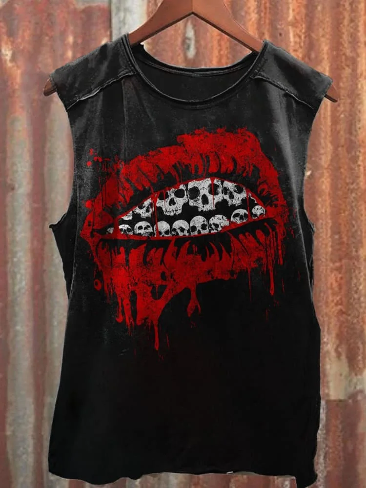 Comstylish Skull Pattern and Red Mouth Unisex Tank Top
