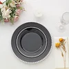 10 Pack | 8" Black / Silver Beaded Rim Plastic Dessert Appetizer Plates, Disposable Round Salad Party Plates
