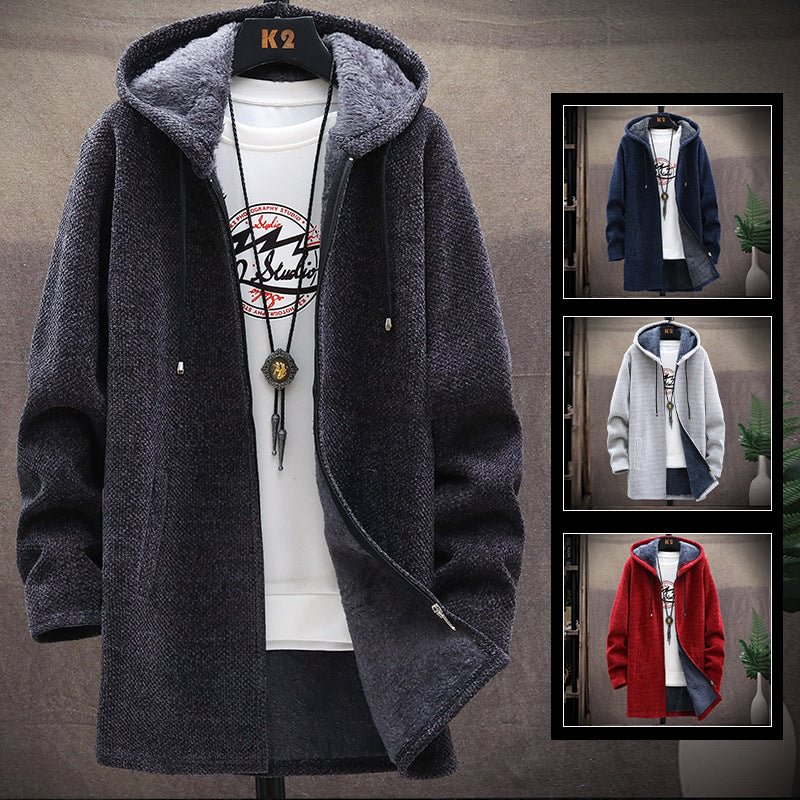 2022 Men Casual Sweaters Jacket Slim Long Thick Warm Hooded Sweater Coat - vzzhome