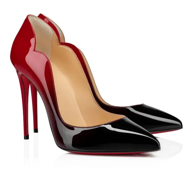 100mm Classic Women's Red Bottom Gradient High Heels Pointed Toe Fashion Patent Stiletto Pumps-MERUMOTE