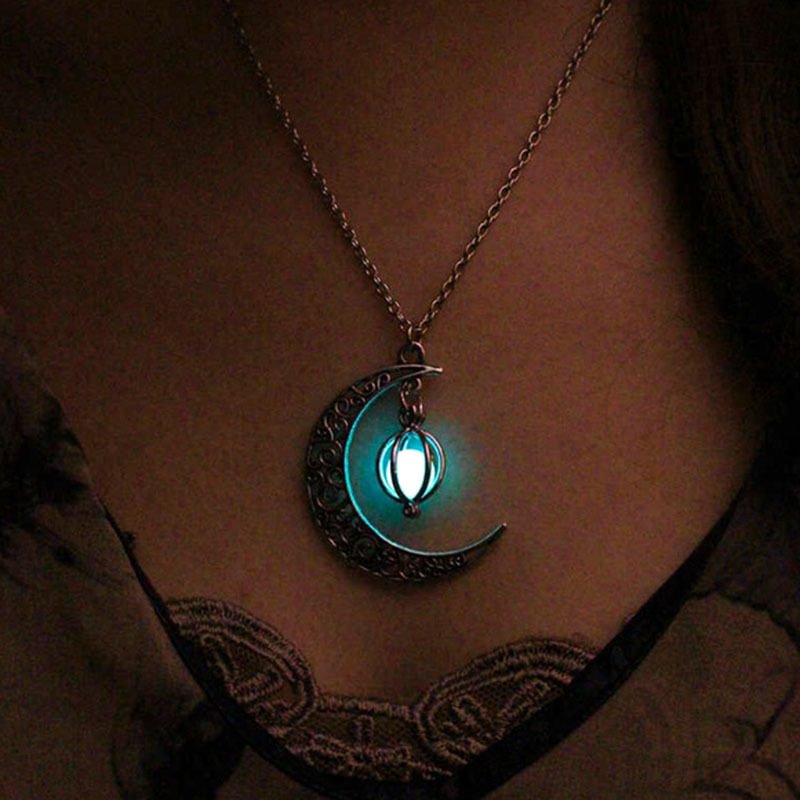 Hollow Moon Necklace Love Birdcage Luminous Bead Pendant