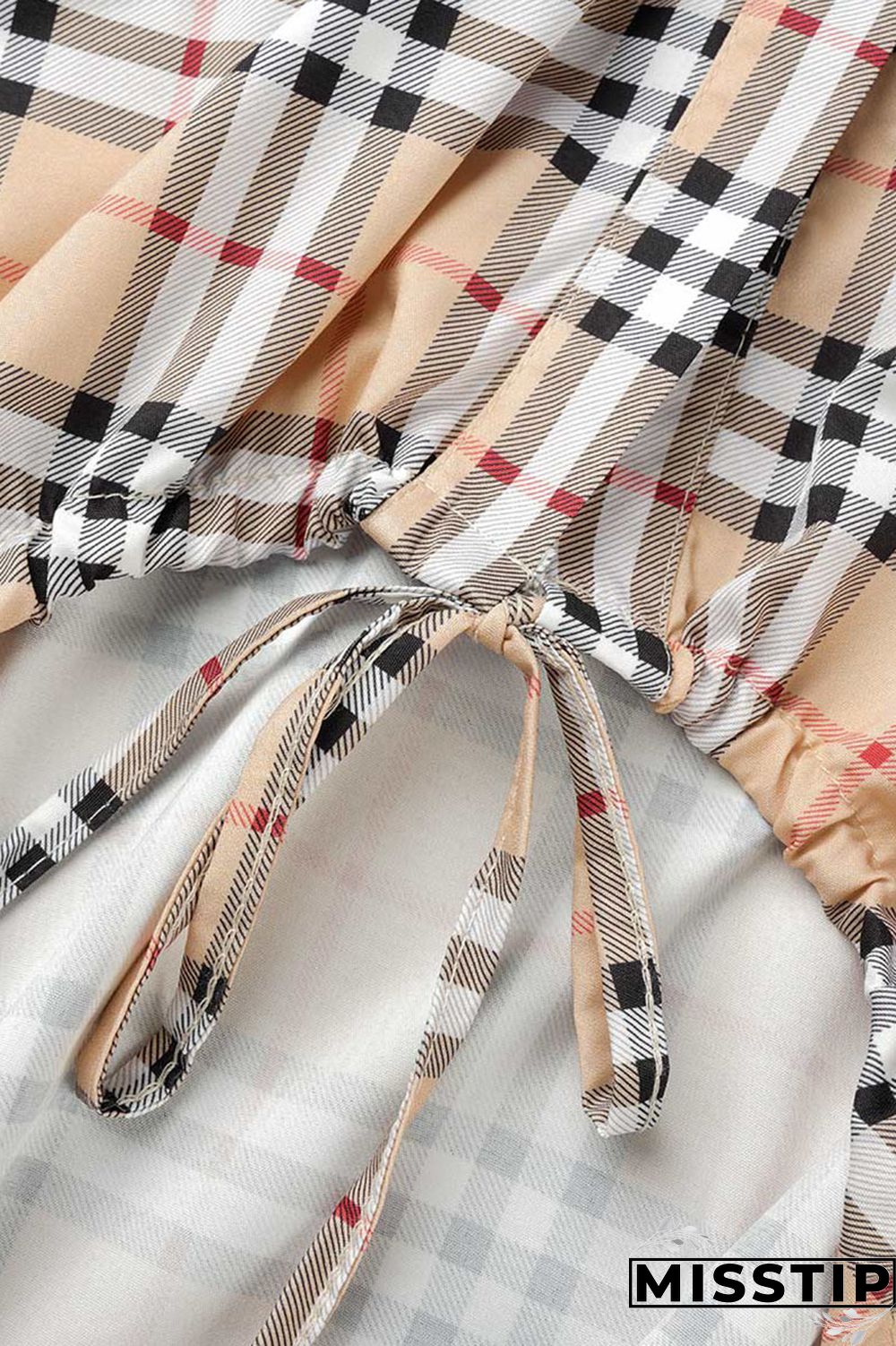 Brown Casual Print Patchwork Draw String Buckle Turndown Collar Shirt Dress Dresses