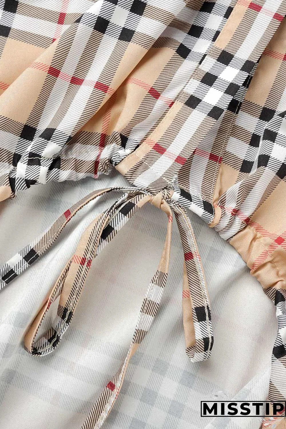 Brown Casual Print Patchwork Draw String Buckle Turndown Collar Shirt Dress Dresses