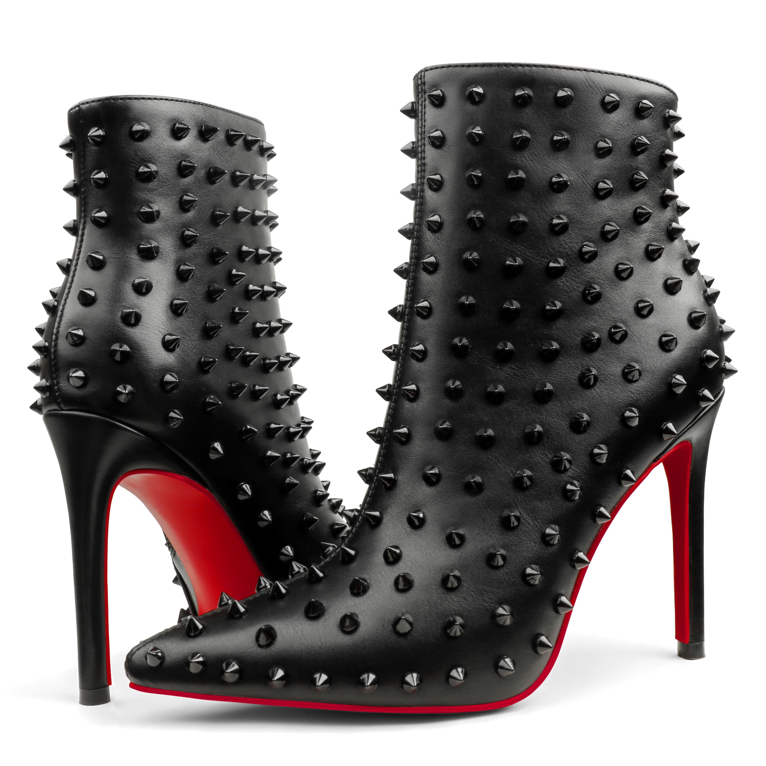100mm/120mm Women's Ankle Boots with Rivets Closed Pointed Toe Stilettos Red Bottom Boots-vocosishoes