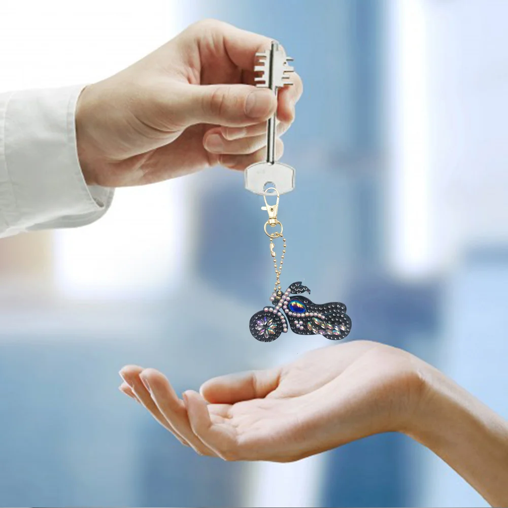 Motorcycle Special Shaped DIY Bright Diamond Painting Kit Keychain for Bag(Double Side)
