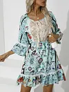 Half Sleeve Floral Print Split-Joint Empire A-Line Mini Dress