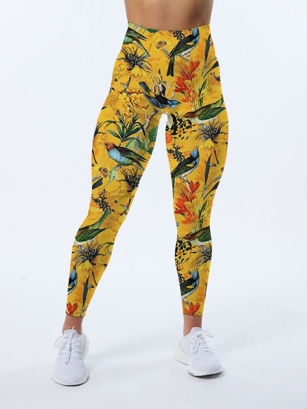 Vintage Flowers and Hummingbirds Nostalgic Pattern Leggings