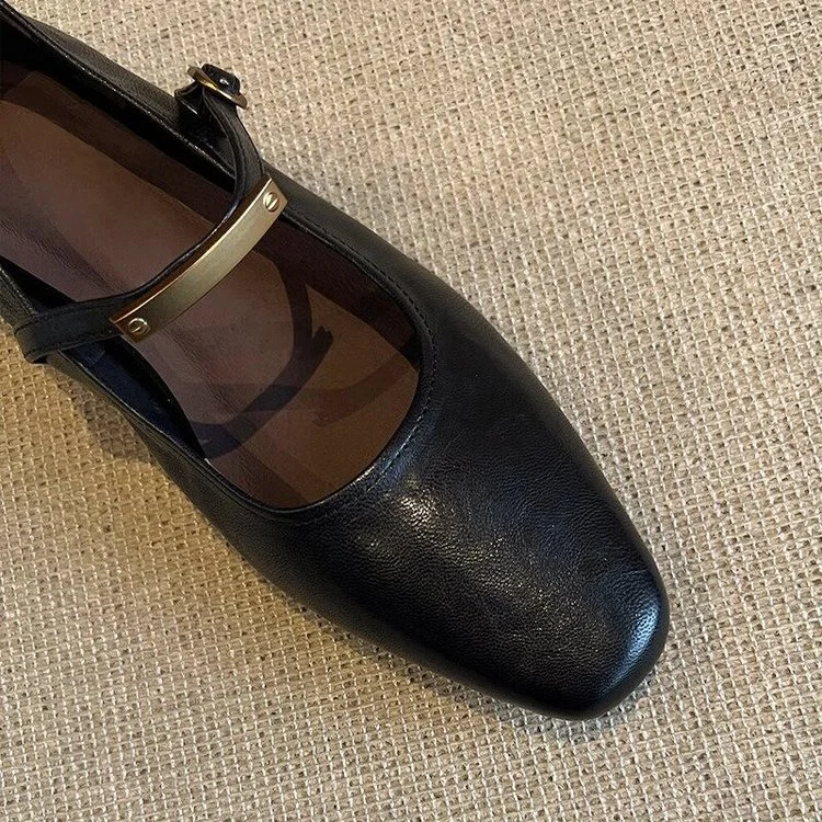 Yyvonne And Autumn 2025 New French Head Mary Treasure Shoes Metal Buckle Solid Flat Leather Shoes Single Shoes Single Shoes