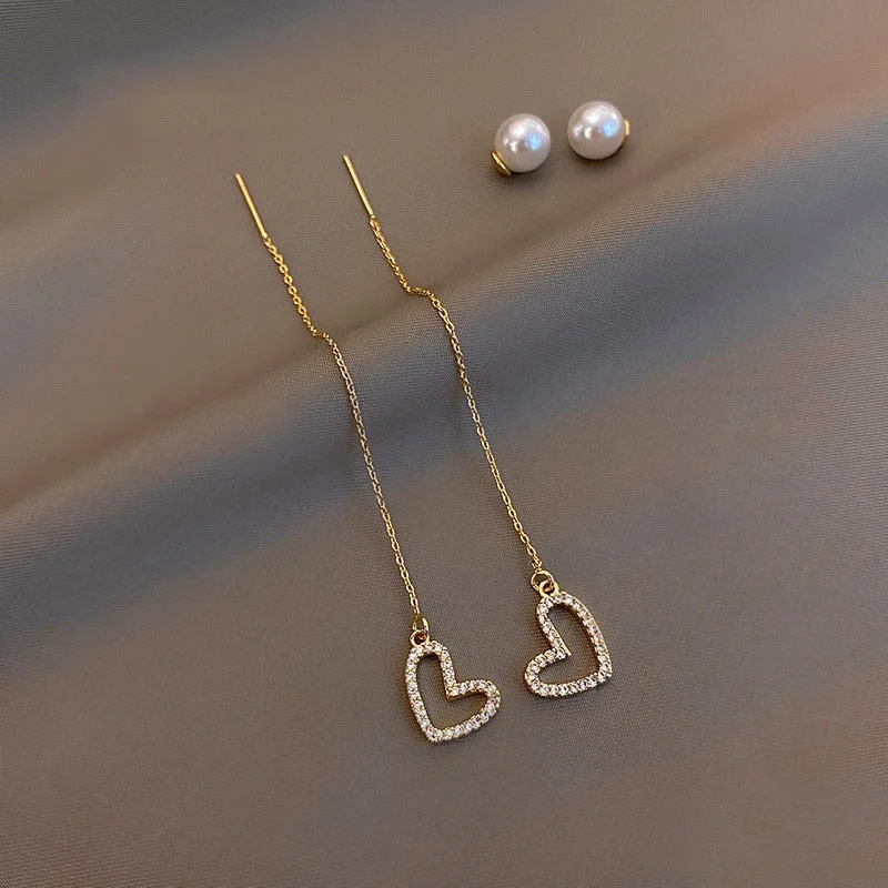 New Classic Pendant Peach Heart Love Modeling Ear Line Fashion Korean Jewelry For Woman Party Girl’s Dangle Earrings