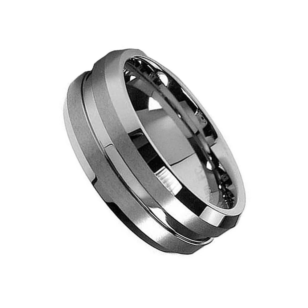 6MM 8MM Matte Brushed Tungsten Carbide Rings Center Polished Groove Bevel Edge Men Wedding