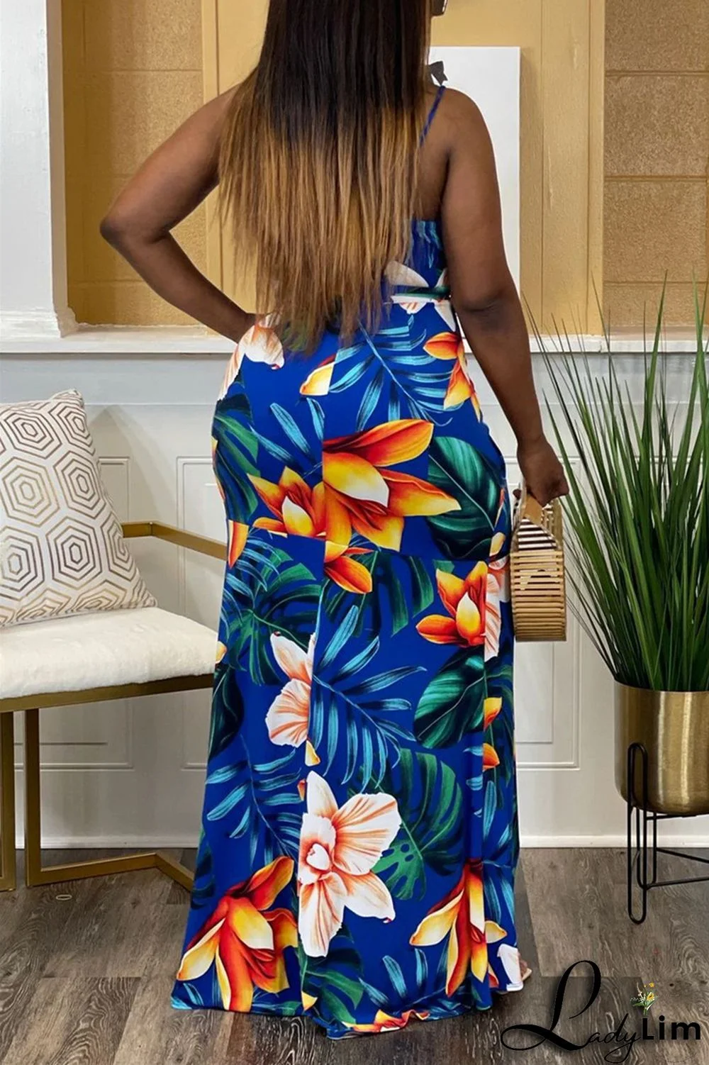 Green Sexy Casual Print Bandage Backless V Neck Sling Dress