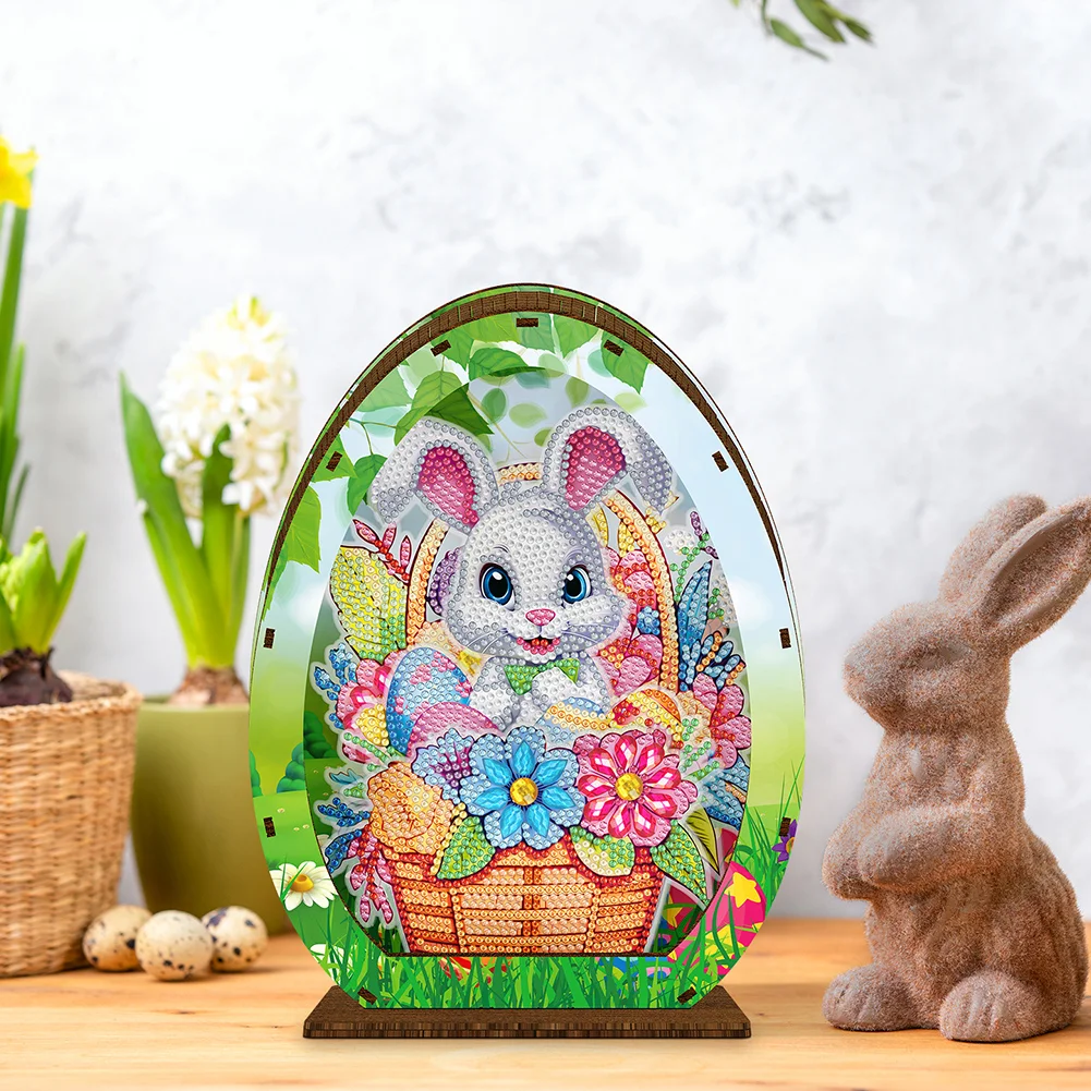 DIY Rabbit Easter Egg Wooden Special Shaped Diamond Painting Lamp for Adult Kids