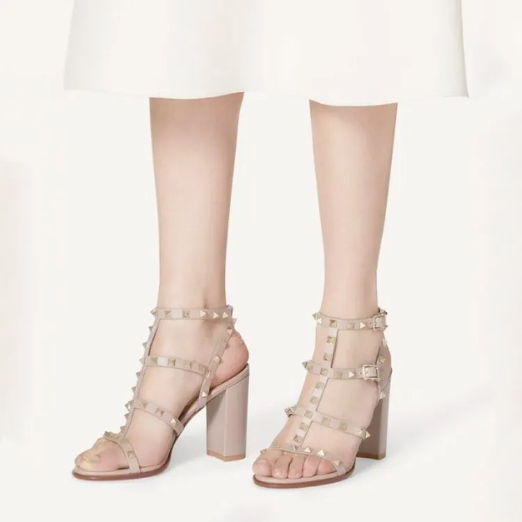 100mm Women's Rivets Block Heels Party Daily Summer Sandals-vocosishoes