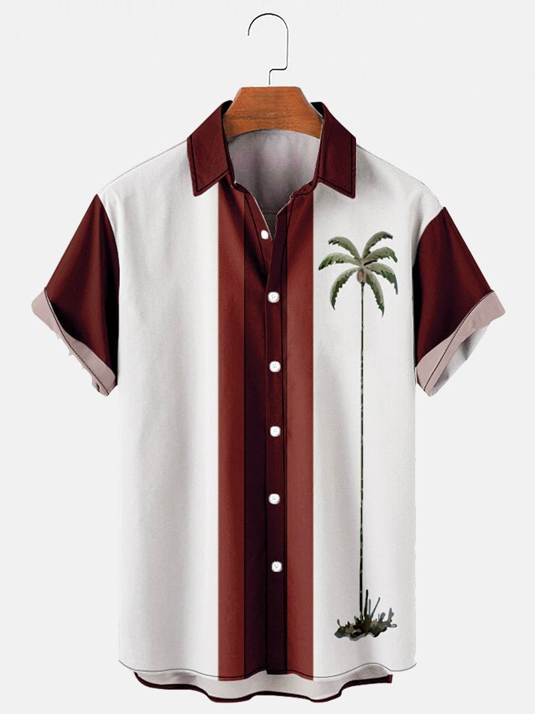 Men's Hawaiian Resort Coconut Tree Pattern Short Sleeve Shirt - Flawed PLUSCLOTHESMAN