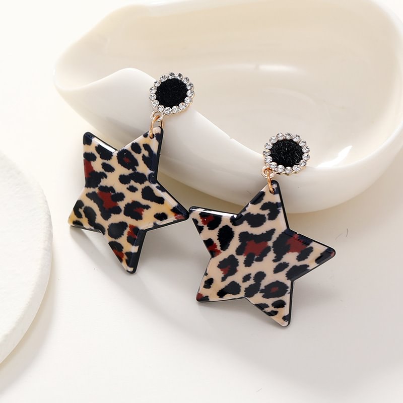 Fashion Leopard Acrylic Star Earrings
