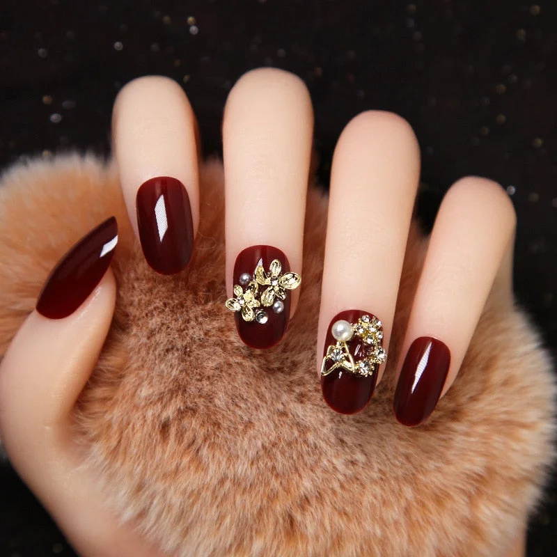 24pcs/set Light Grey Rhinestone Short Size Design Artificial Nail DIY Fashion false nails with glue fake nails press on for girl-Nail Inspo