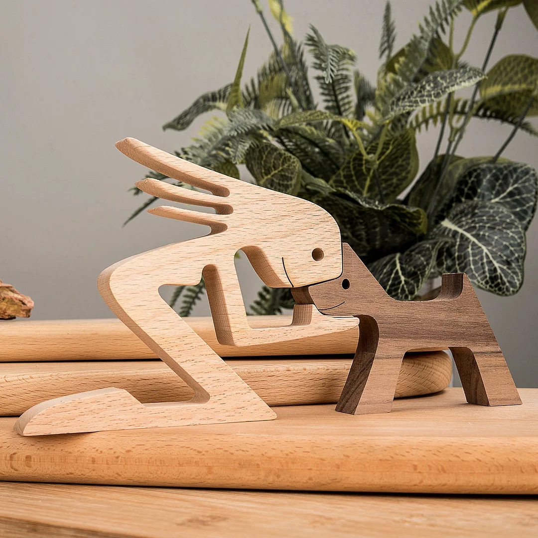 Puppy Family Wood Dog Carving Ornament Wood Dog Craft Figurine Desktop Table Ornament Home Decoration For Dog Pet Lover Gifts