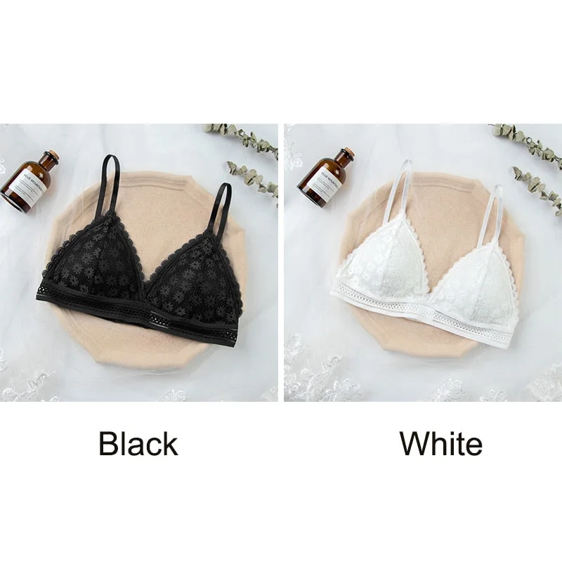 Women Lace Bra No Steel Ring Beauty Back Wrapped Chest Comfortable Daisy Brassiere Stretch Triangle Cup Padded Underwear 1/2Pcs