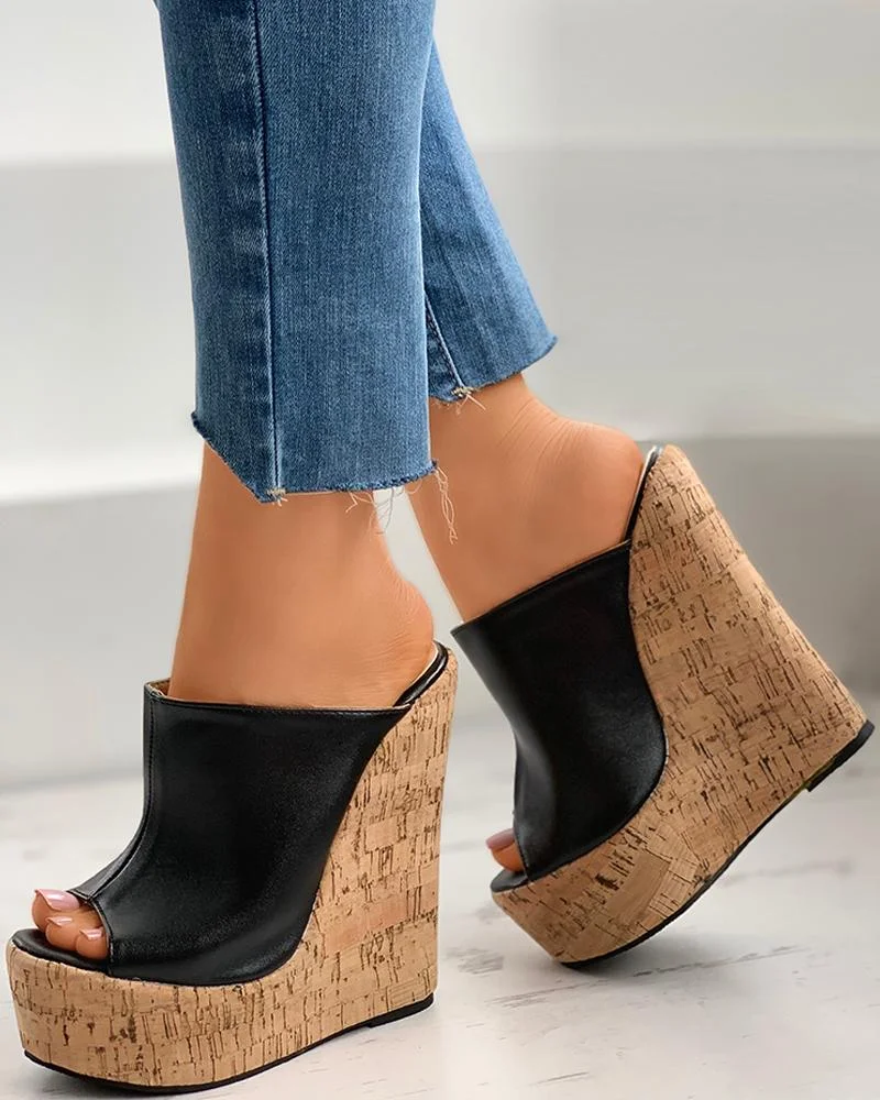 Colorblock Peep Toe Wedge Platform Heel 4257