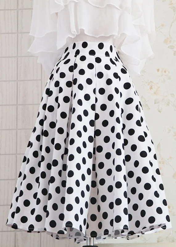 Organic White Dot Print High Waist A Line Skirt