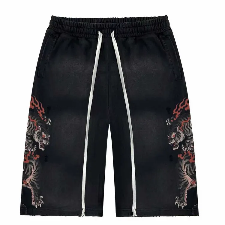 Retro Japanese Style Tiger Print Drawstring Loose Sweatpants