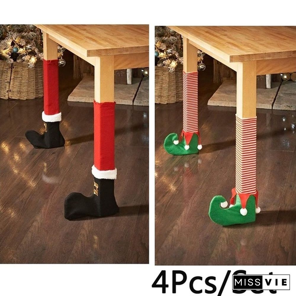 4Pcs/Set Elf Santa Chair Table Leg Covers Christmas Table Decoration Novelty