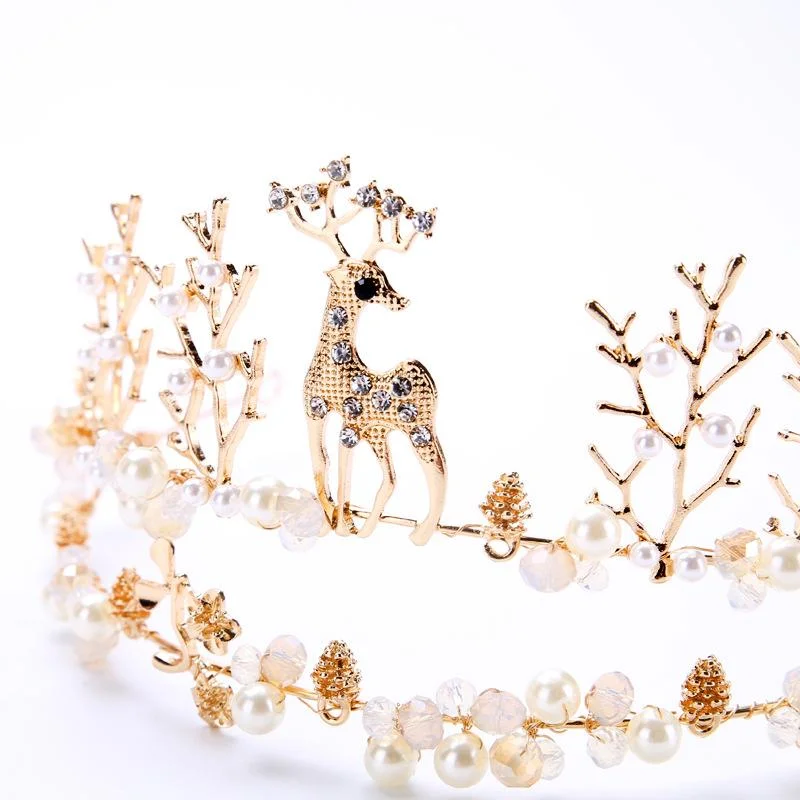 Deer pearl wedding crown tiara