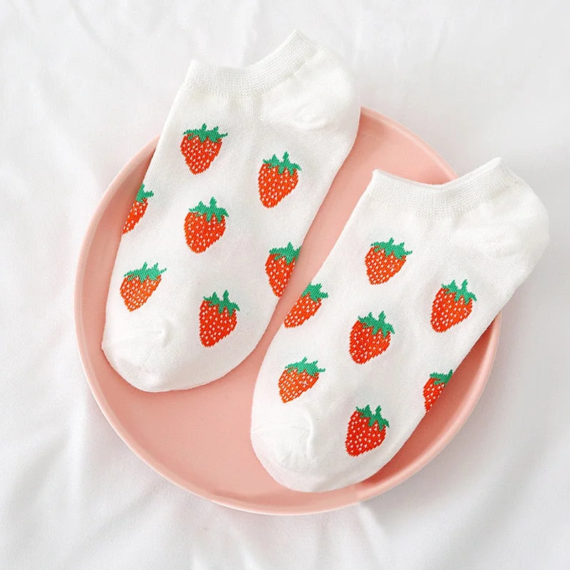 Women Solid Avocado Socks Casual Joker Cotton Short Socks Ladies Fruit Print Concise Korean College Style Breathable Sox Trendy